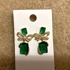 Express Emerald & Diamonds Sweet,Elegant,Classy Bow Festive dangler earrings
